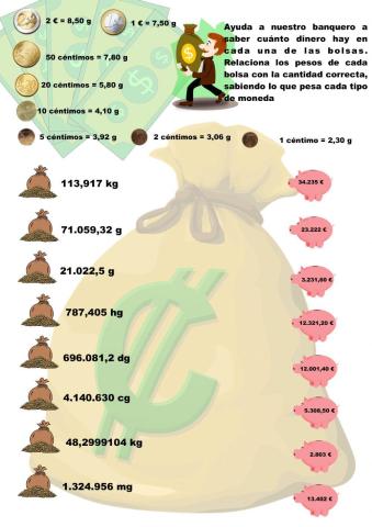 Unidades de masa.  Calcular peso de monedas