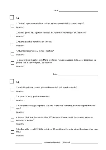 Problemes Càlcul Mental 1 5è