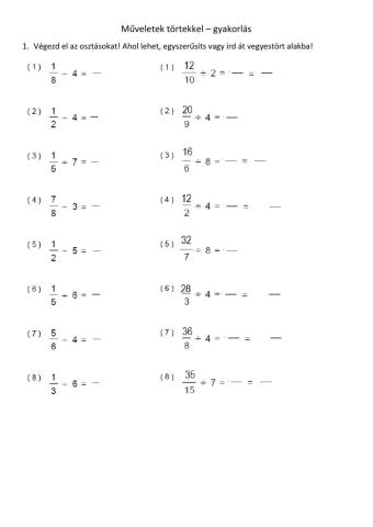 Négy alapművelet törtekkel
