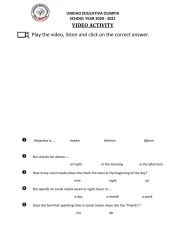 -A day in teens digital life- Video Activity