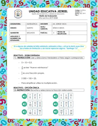 Evaluación Matemática 5to EGB - Parcial 5
