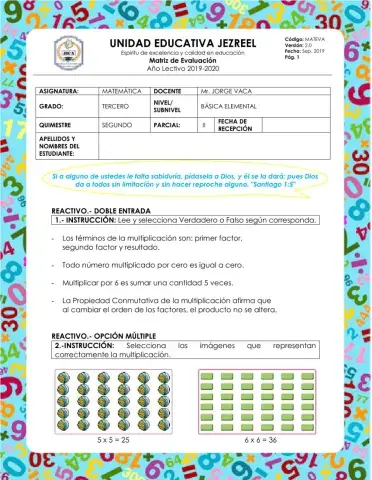 Evaluación Matemática 3ro EGB - Parcial 5
