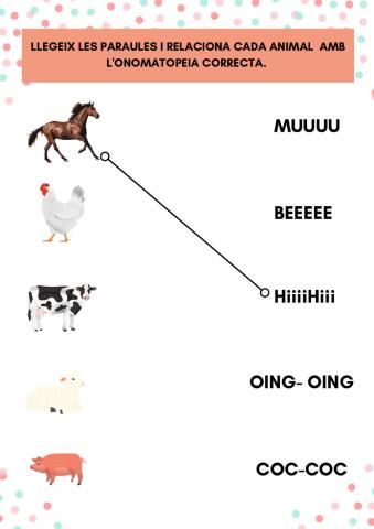 Relaciona cada animal amb la seva onomatopeia