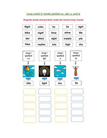 Long Vowel -i Spelled i-e, ig, y, and ie
