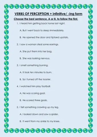 Verbs of perception + -ING- Infinitive