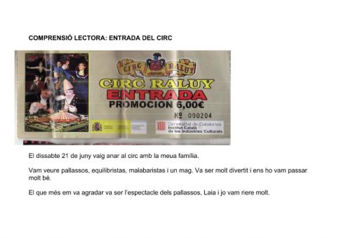 Comprensió lectora: entrada del circ