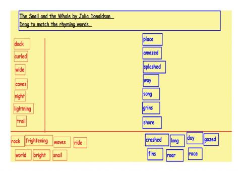 Matching rhyming words.