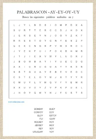 Palabras terminadas en ay ey oy uy