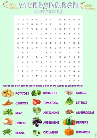 Vegetables wordsearch