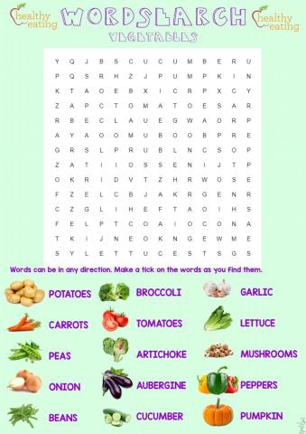 Vegetables wordsearch