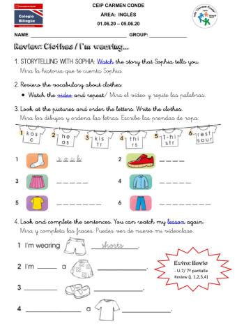 English - ficha 1 - 01.06-05.06