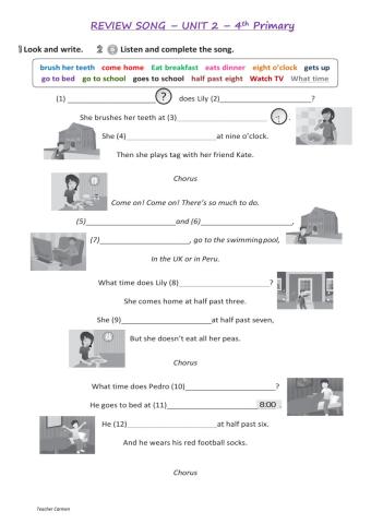 4th Primary - Review Song Unit 2