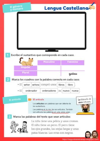 Género y número, el artículo, el adjetivo, palabras terminadas en -illo--illa.
