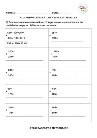 Algoritmo de suma.los vestidos.oaoa