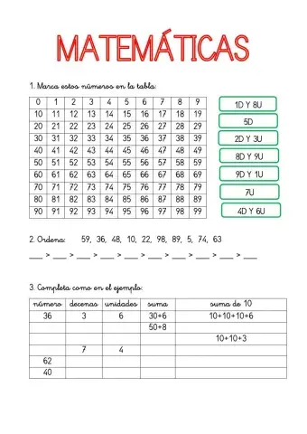 Númeración hasta el 99