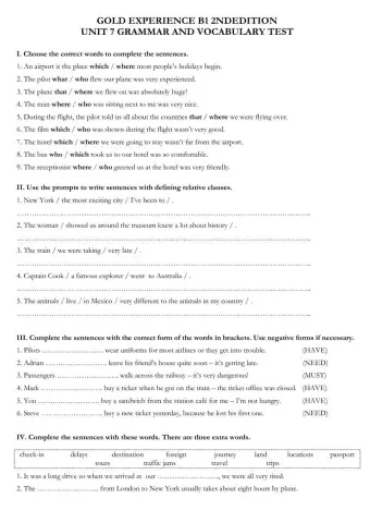 Gold experience B1 unit 7 test