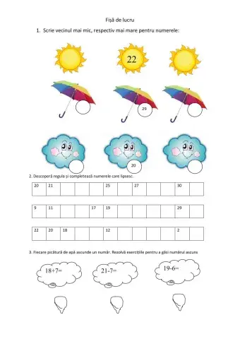 Numerele naturale în concentrul 0-31 fisa de lucru