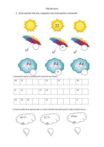 Numerele naturale în concentrul 0-31 fisa de lucru