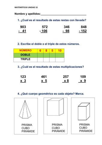 Matemáticas unidad 10