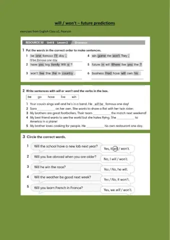 Future predictions 6th (will-won't)