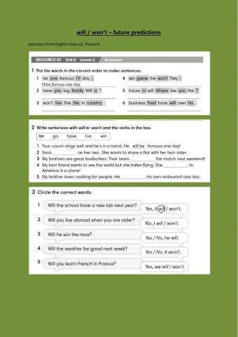 Future predictions 6th (will-won't)