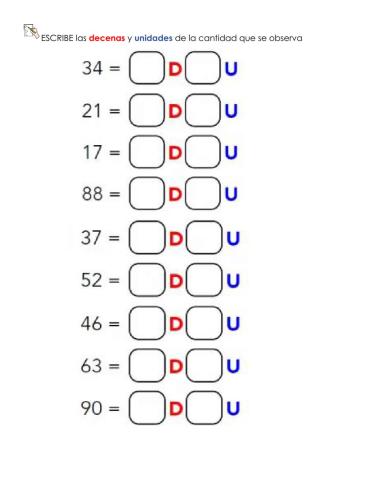 Escribe unidades y decenas