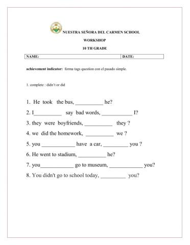 Questions tag  simple past