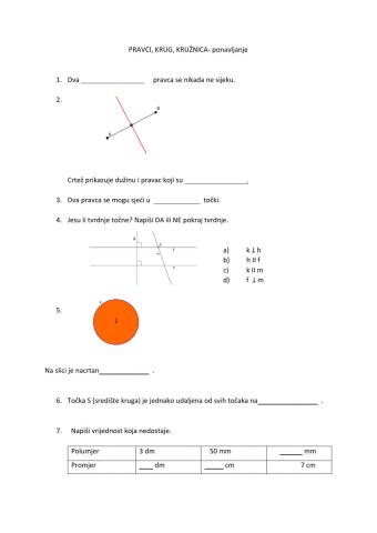 Pravci, krig, kružnica