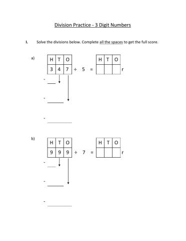 Division Practice (3 by 1)