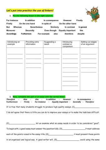 Linkers and argumentative essays