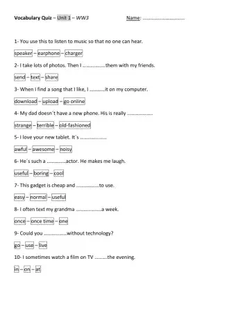 Wider World 1- Vocabulary Quiz