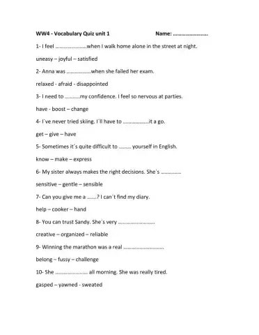 Wider World 4- Vocabulary Quiz 1