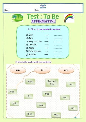 TO BE - test 1 - AFFIRMTIVE & NEGATIVE