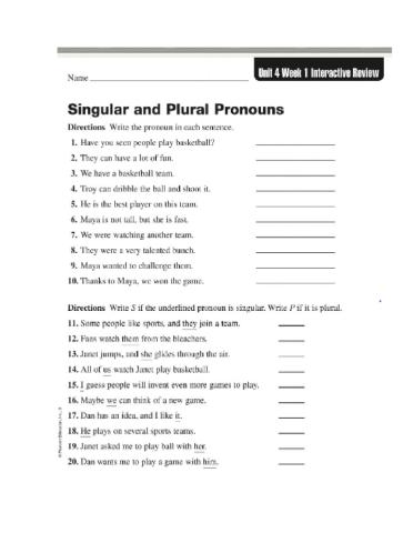 Singular and Plural Pronouns