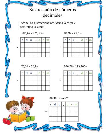 Sustraccion de Numeros decimales