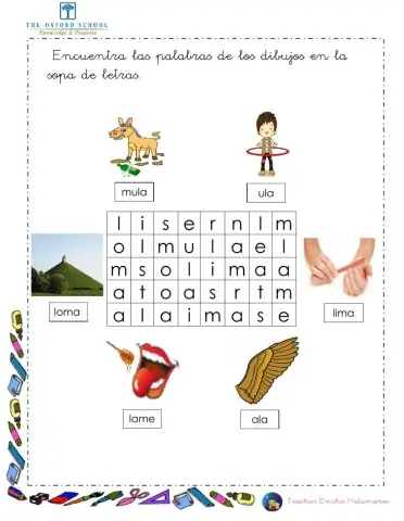 Sopa letras palabras m y l