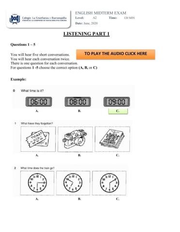 Midterm exam a2 level - listening