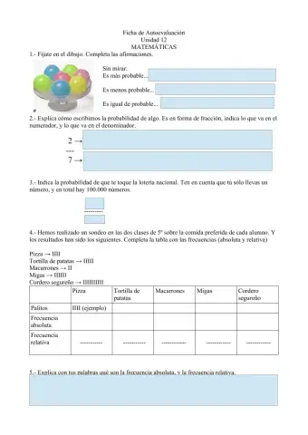 Ficha de autoevaluación U12 Matemáticas
