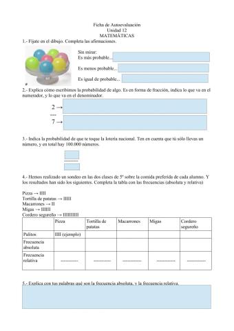 Ficha de autoevaluación U12 Matemáticas