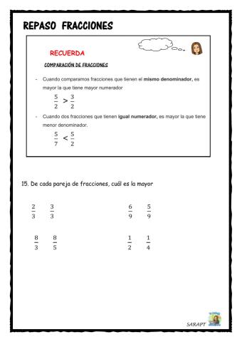 Comparación de fraccion