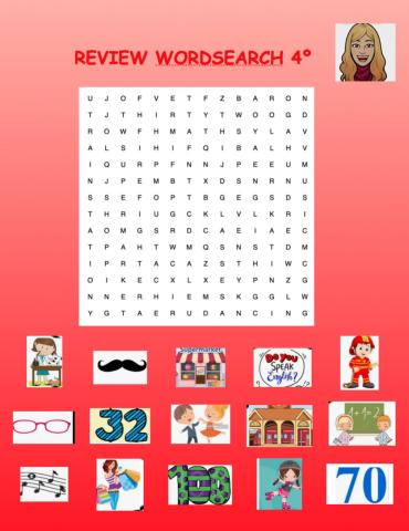 Vocabulary review word search 4º