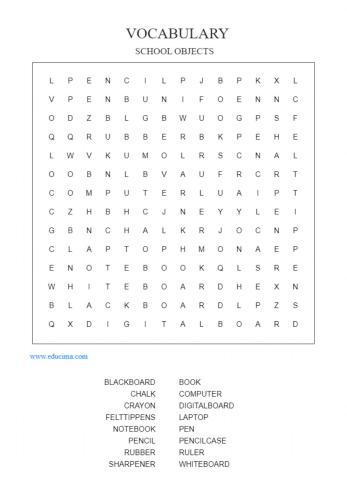 Vocabulary school objects