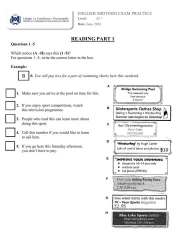 Midterm practice exam level A2 plus