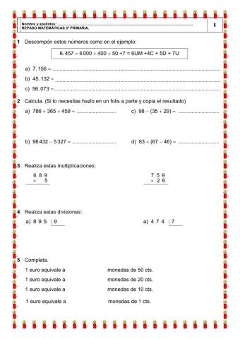 Repaso matemáticas 3º primaria I