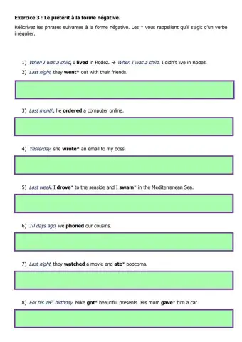 Prétérit forme négative