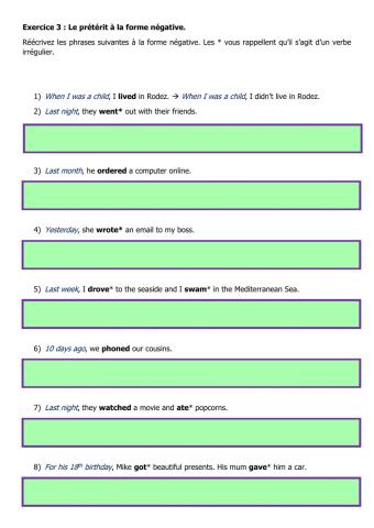 Prétérit forme négative