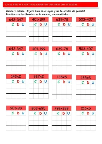 Operaciones con llevadas