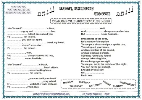 Friday I'm in love. Song