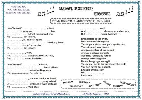 Friday I'm in love. Song