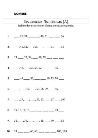 Secuencia numéricas crecientes